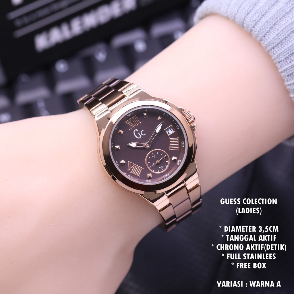 JAM TANGAN WANITA GC RANTAI BODY BULAT TANGGAL &amp; CHRONO AKTIF