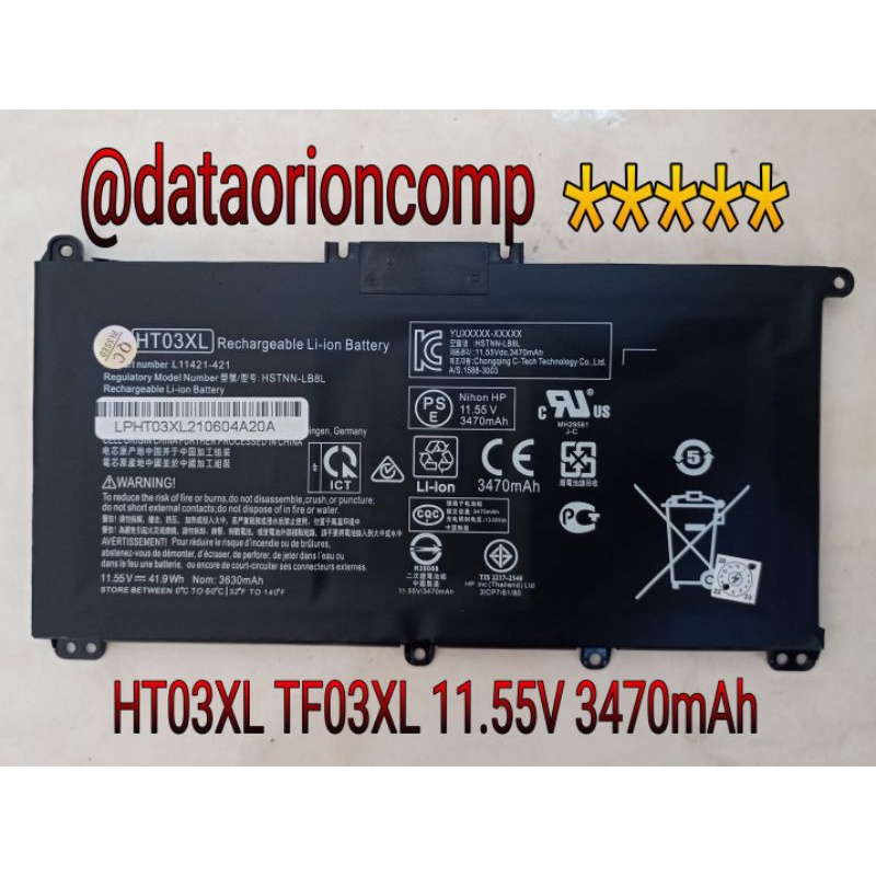 BATERAI HP 14-CE 14-CF 14-CK 14-CM 14-CR 14-CS 14-BF 14-BK 14-BP 14-S 15-CK 15-CD 15-CC HT03XL