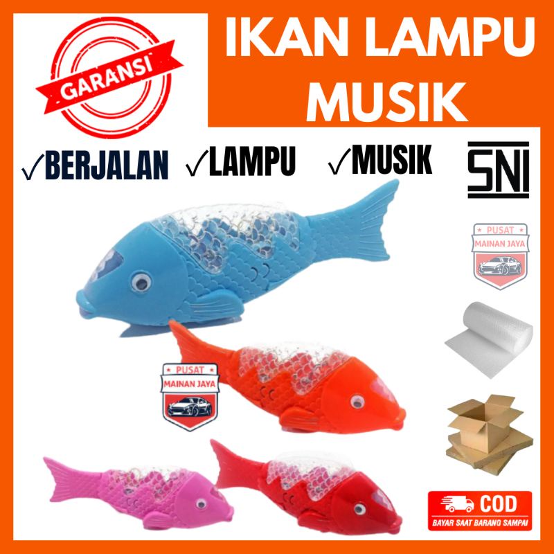Mainan ikan lampu musik bergerak gerak untuk bayi mainan anak-anak