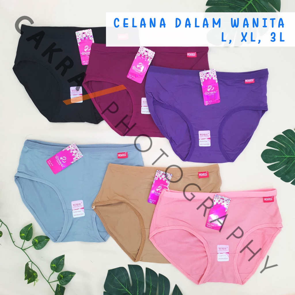 CG Cd Celana Dalam Wanita Polos Wenrou 819 Kolor Wanita Sempak Cewek Ukuran L, XL, 3L Wnr 819 - CG03