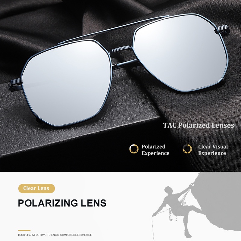 Kacamata Hitam Polarized Poligonal Double Nose Bridge Untuk Pria