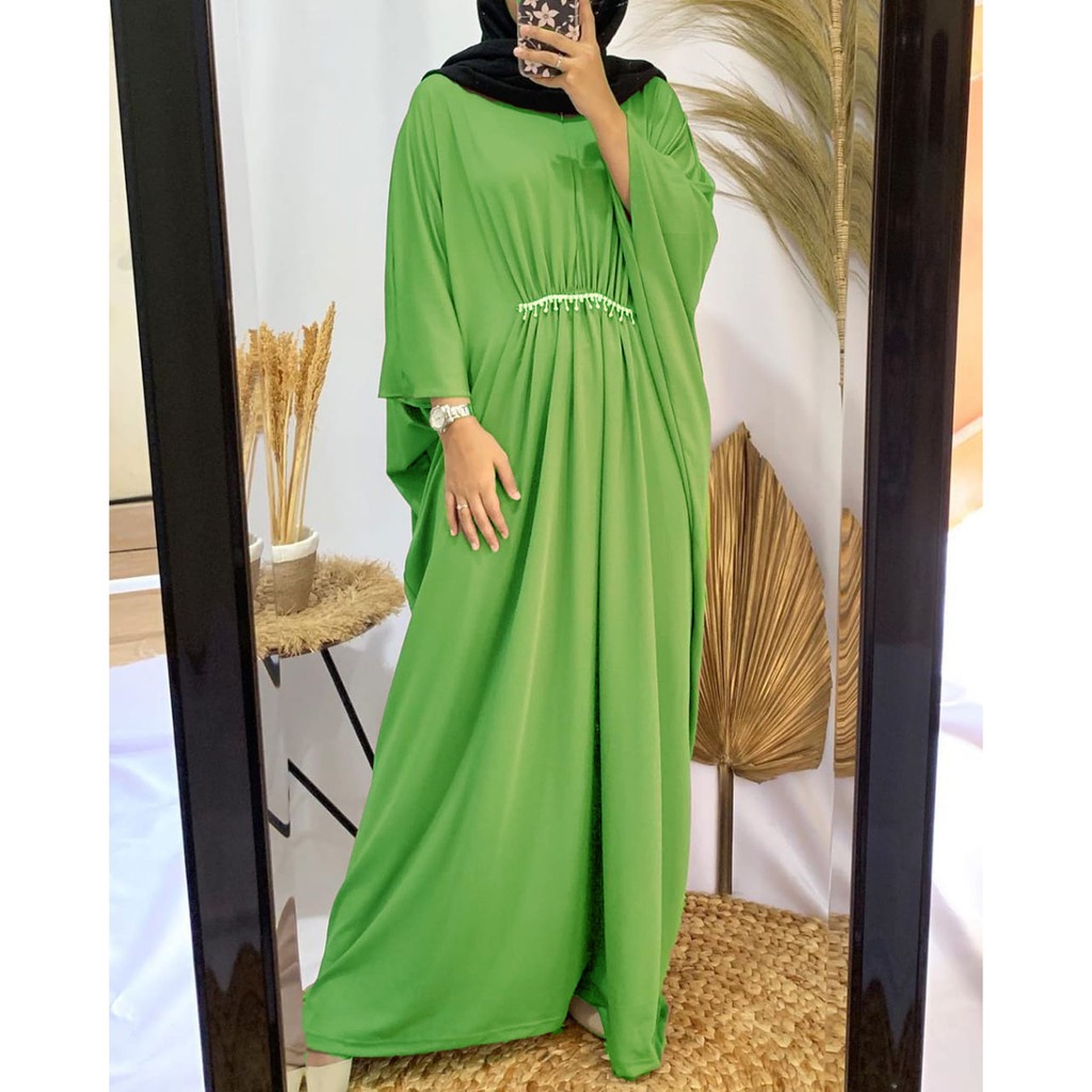 Baju Gamis Wanita Remaja Murah NB /XL Letsmuslimah Cewek Muslim Hijab Syari Muslimah 2022 Terbaru Lt-KAFTAN HIJAU