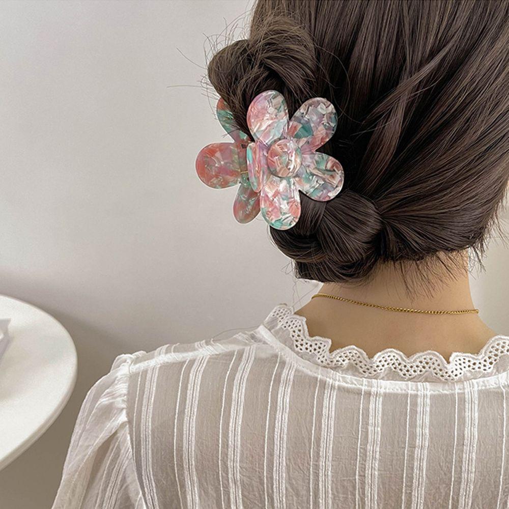 NEEDWAY Wanita Cakar Rambut Elegan Hiasan Kepala Bunga Rambut Jepit Asetat Temperamen Ponytail Holder