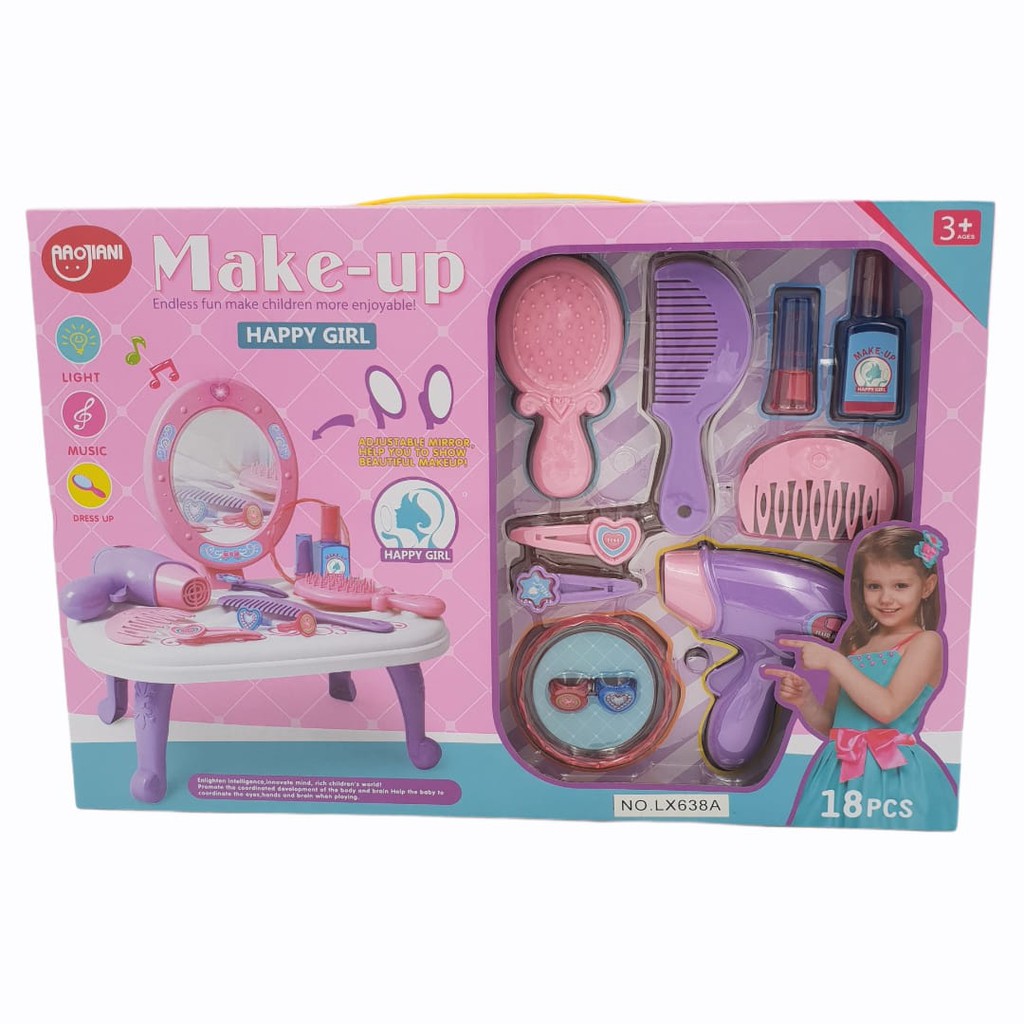 Mainan Anak Perempuan Make Up Set Happy Girl 18pcs/ Mainan Make Up Kosmetik/ Mainan Anak Make Up Sal