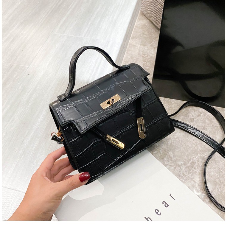 TAS SELEMPANG WANITA PESTA KULIT CROCO HITAM REGINA TA275B5 BRANDED SLING BAG BATAM IMPORT KOREA ORI