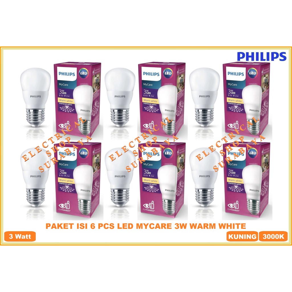 PAKET LAMPU LED BULB PHILIPS MYCARE 3W 3 WATT W KUNING 6 PCS (GARANSI &amp; GROSIR) LEDBULB ORI PROMO