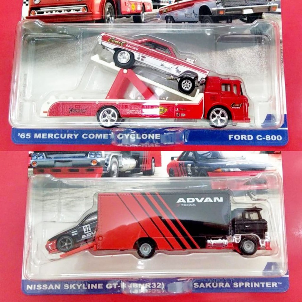 Diecast Hot Wheels Team Transport K SET of 2 Nissan Skyline R32 Mercury Comet Cyclone Advan Ford HW