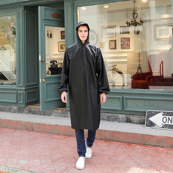 Jas Hujan Pria Wanita Jas Ujan Keren Hitam Putih  EA518 Jas Hujan Jubah Rok Poncho Dewasa Ringan
