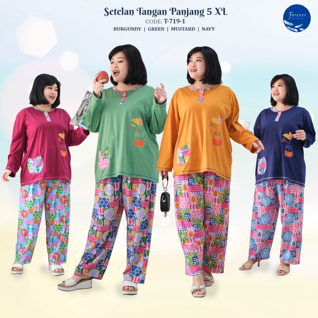 Baju Tidur Setelan 5XL Kuma Lime FOREVER SWEET T-719-1