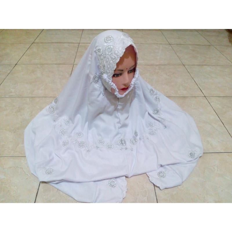 Mukena Terusan Bordir Putih Polino