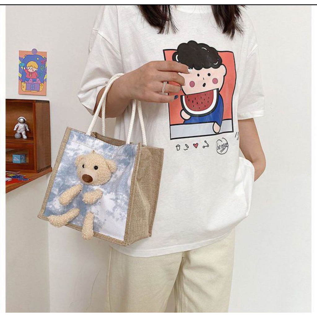 ￼TERLARIS TAS KANVAS Boneka 3D IMPORT MOTIF LUCU TERMURAH HANDBAG 8037- souvernir Hand bag Tote beat teddy bear lucu 3D