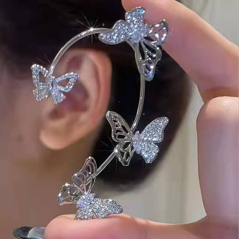 AY(CN) Fashion Crystal Tassel Ear Clip Star Butterfly Earrings for Women Korean Ear Hanging Jewelry Accessories