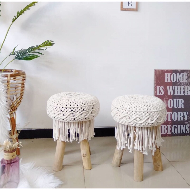 Good.living Stool anyaman macrame | stool anyaman seagrass macrame | kursi anyaman