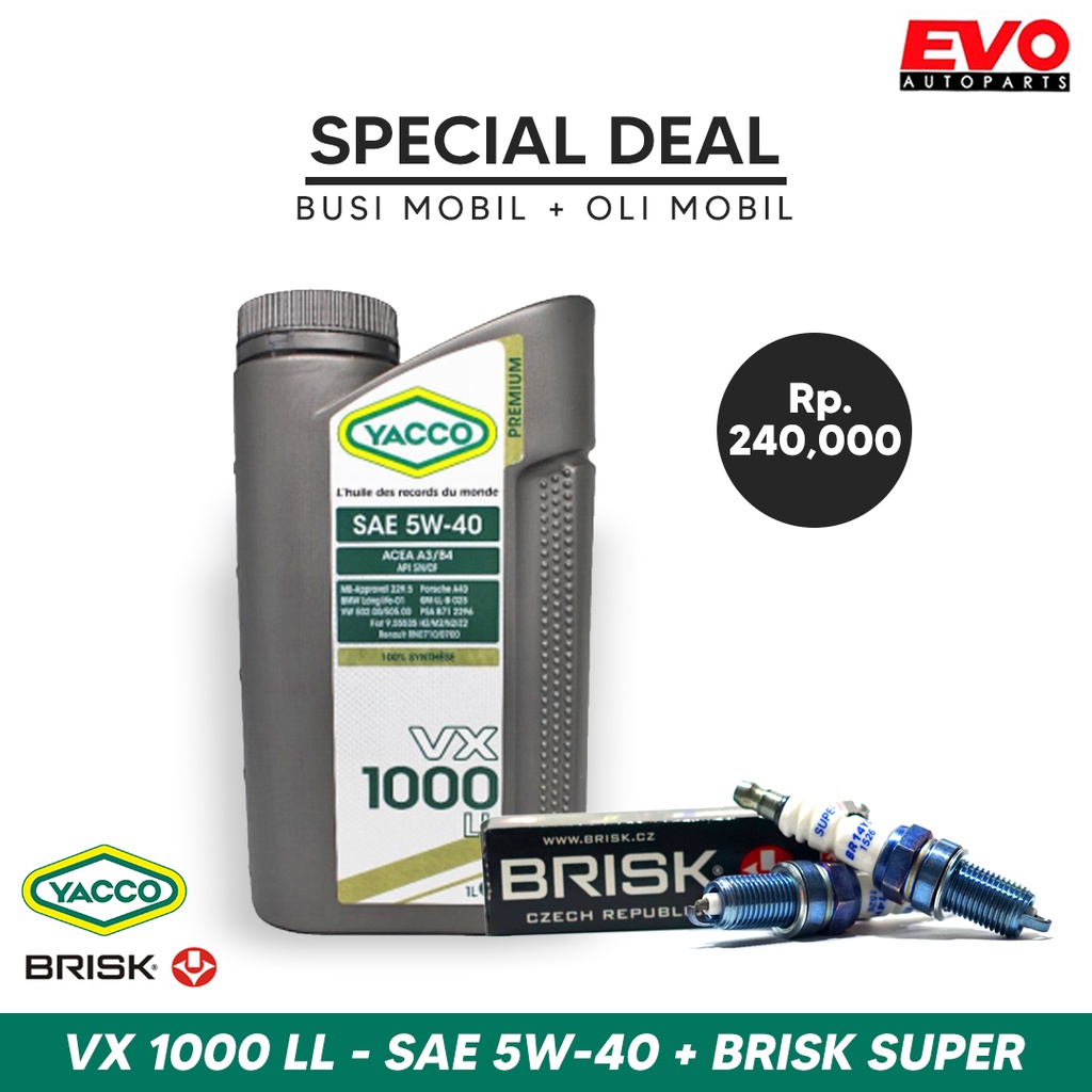 Paket Bundling Busi Mobil Brisk Super dan Oli Mobil Yacco VX 1000