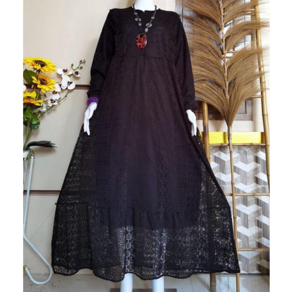 Gamis Hitam Polos Brukat Hitam Baju Dress Muslim Hitam Polos Model Terbaru