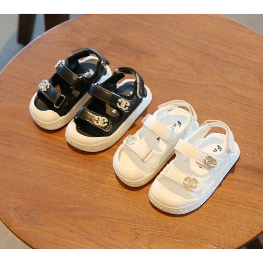 SANDAL ANAK UNISEX IMPORT CHANELS BLACKWHITE 2109 BAHAN LEMBUT NYAMAN DIPAKAI 16-25