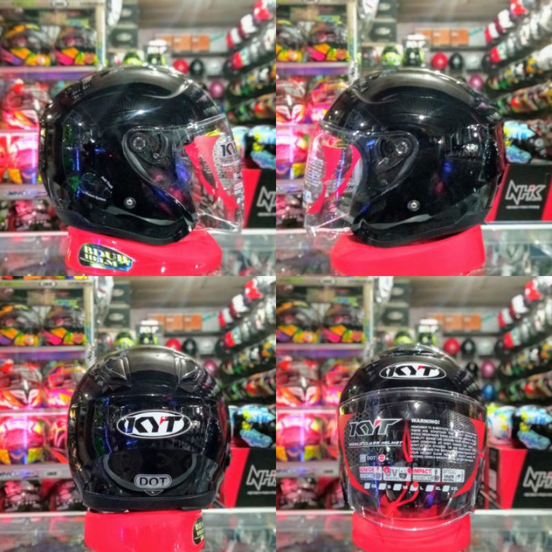 Helm KYT KYOTO R SOLID WHITE Original modif (PAKET GANTENG)-BLACK GLOS ORIGINAL