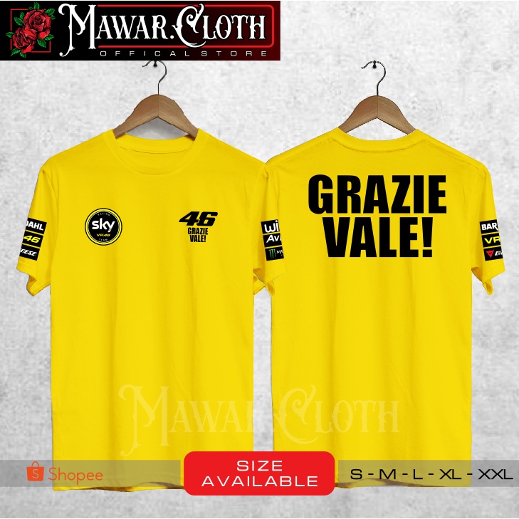 Kaos / Baju VALENTINO ROSSI LAST RACE GRAZIE VALE VR 46 EKSLUSIF SKY RACING TEAM YELLOW Terbaru - Ma