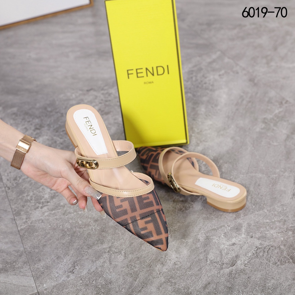 FD 6019-70 FF Mesh And Leather Strap Slingback Flat Sandals