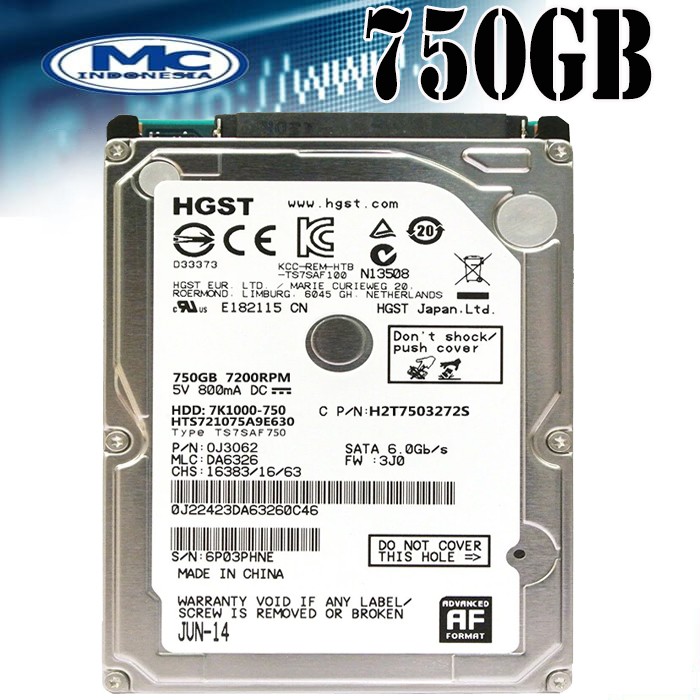 HDD Hardisk Harddisk Laptop 750GB SATA