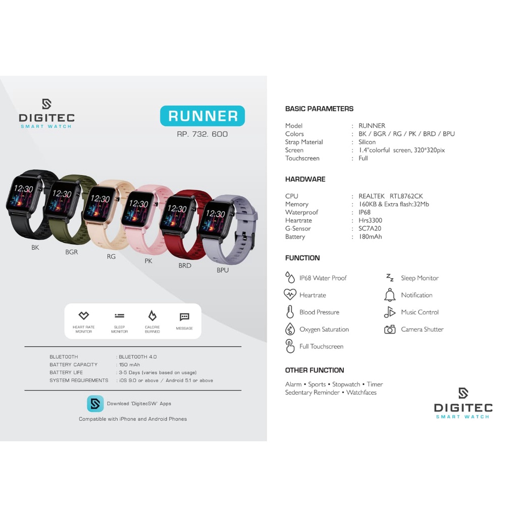 Jam Tangan DIGITEC DG SW RUNNER / DG-SW-RUNNER / RUNNER Smartwatch Smart Watch ORIGINAL