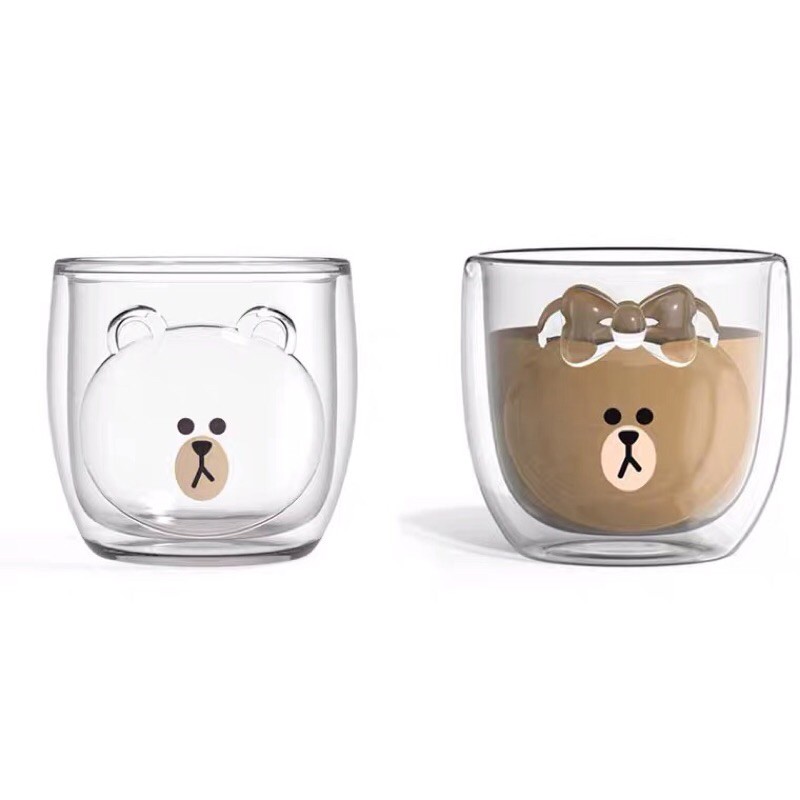 Line friends DW Glass Tumbler Choco (geser slide sebelah) NEW ORIGINAL LINE FRIENDS & WITH BOX  Orig