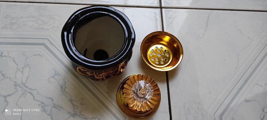 Tempat Bakar Dupa Mabkharah Keramik Arab Kaligrafi Model Tabung 8x10cm