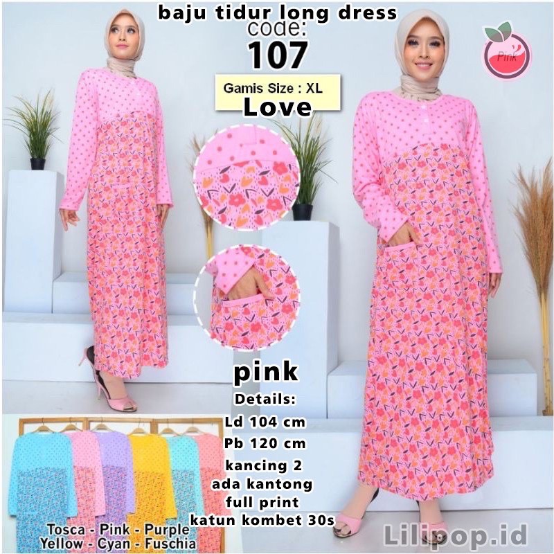 Baju Tidur Daster Panjang Wanita Busui Kancing Baju Terusan Long Dress Muslimah Lilipop
