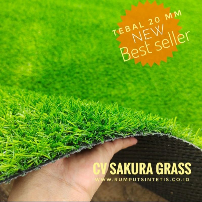 Rumput Sintetis Tebal 2 CM Meteran Ukuran 1 x 1 Meter Full Hijau Premium - Rumput Sintetis Meteran -