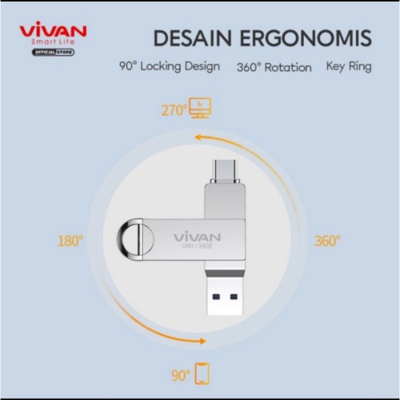 Vivan VOC232 / VOC264 Flashdisk Otg Type C - Flashdisk Vivan Otg Usb C VOC232 VOC264 2 in 1