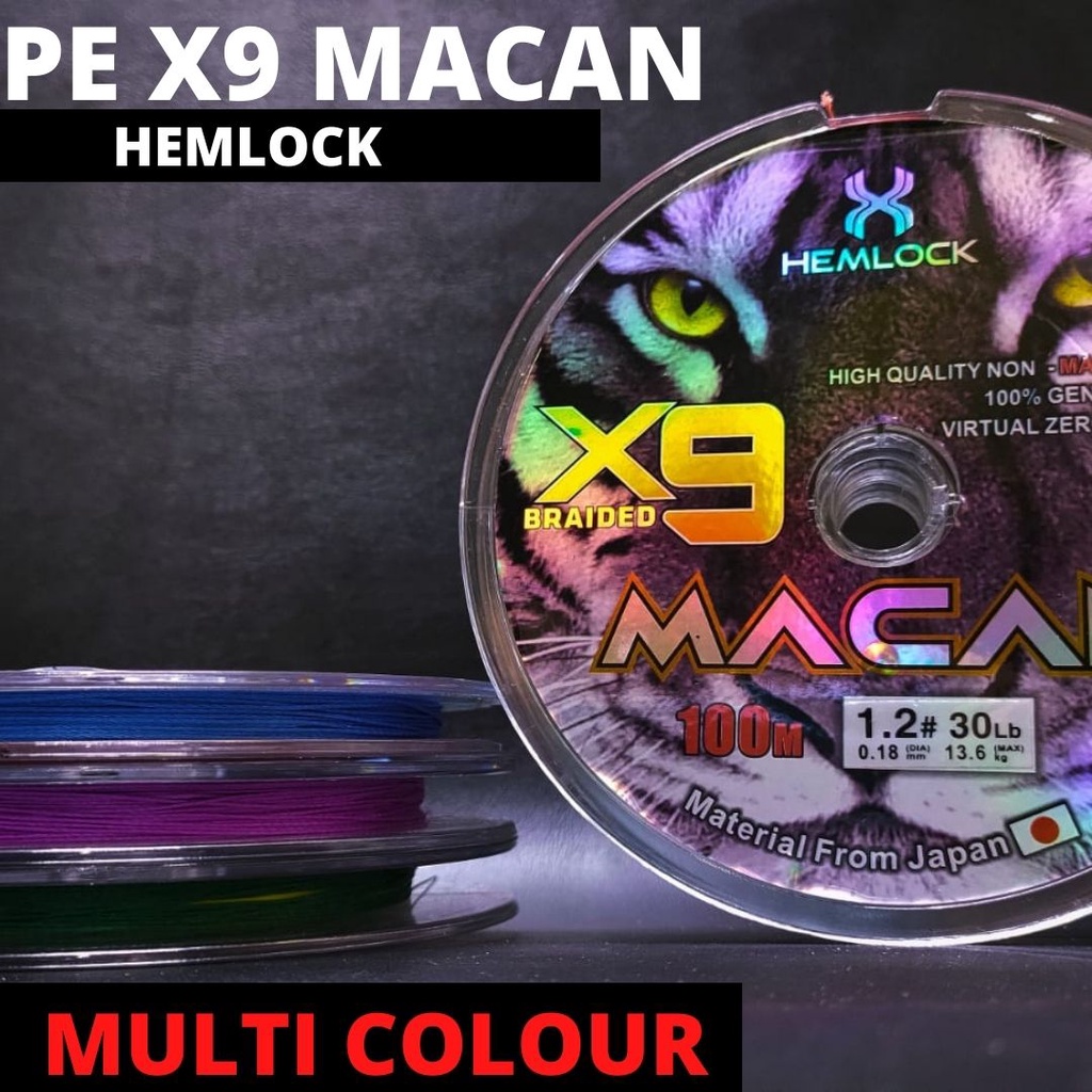 SENAR PANCING PE X9 MACAN Original HEMLOCK MULTI COLOUR