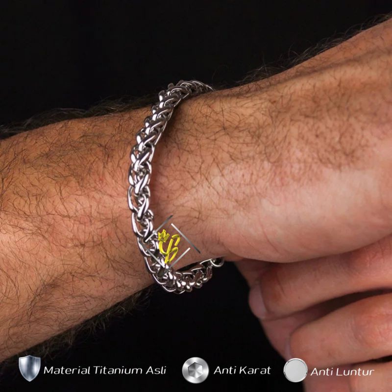 Gelang Titanium Pria Anti Karat Emas Putih Silver Perak Asli Keren Cowok cewek Laki Laki Tambang