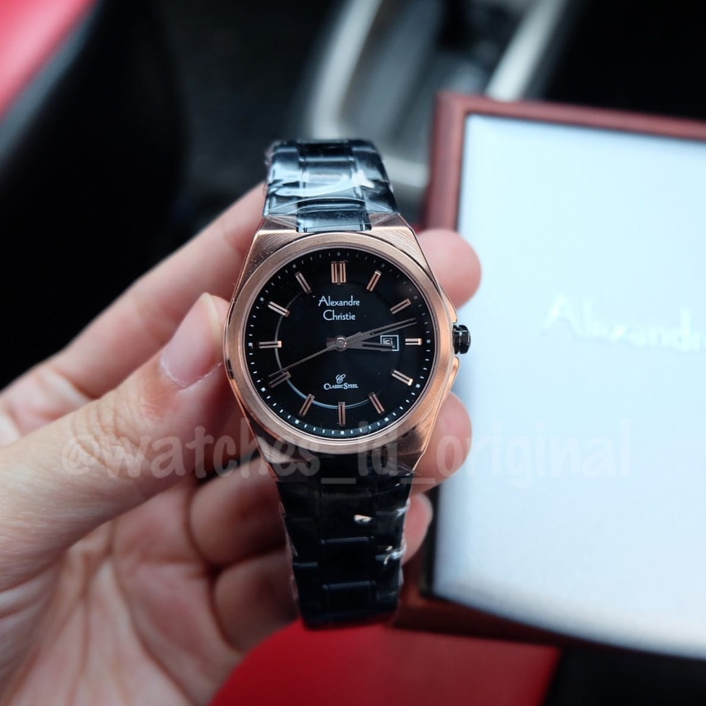 Jam Tangan Couple Alexandre Christie Black Gold Original