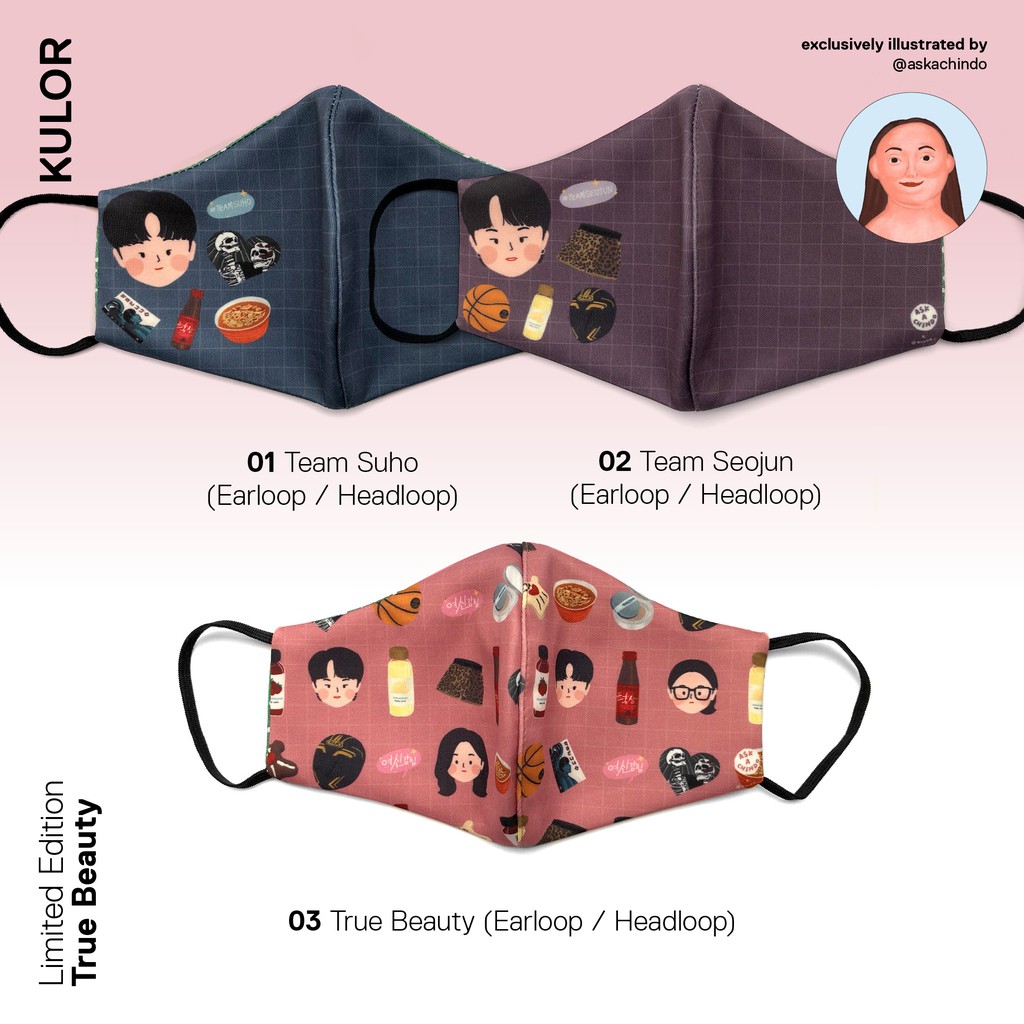 True Beauty Merch Masker Kain Kolor Maung Han Seojun Lee Suho Hwang In Yeop True Beauty Merchandise