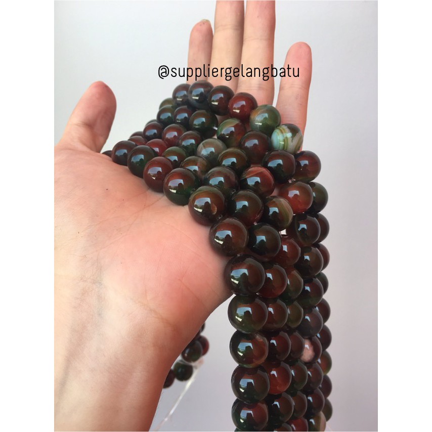 batu manau loreng ginggang hijau oren merah manao mangga 14mm natural bahan fashion gelang kalung