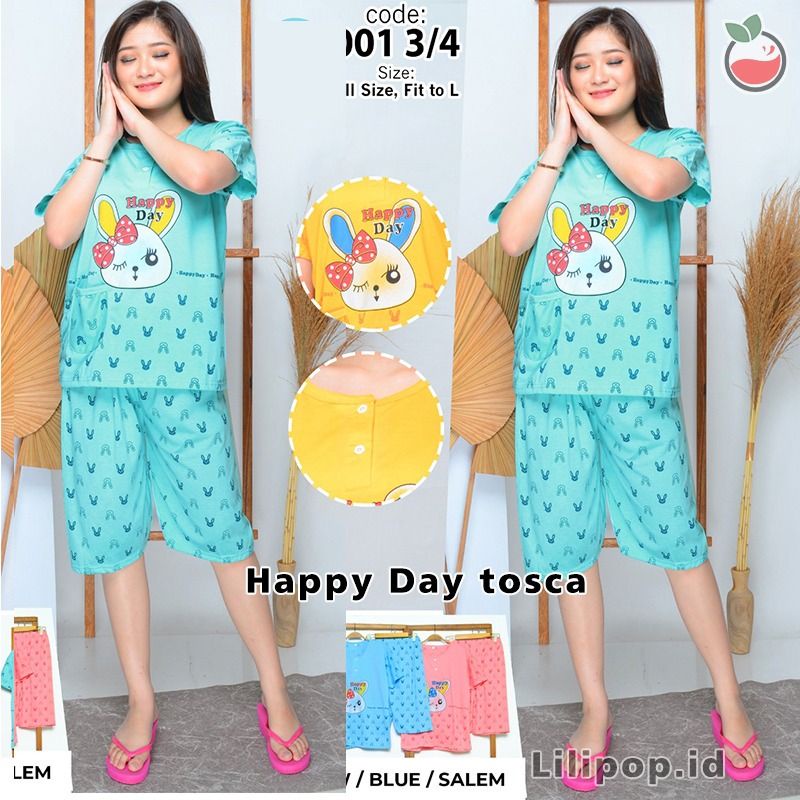 SUNCHERY COD BAJU TIDUR 3/4 ALL SIZE/BABYDOLL KEKINIAN MURAH/SLEEPWEAR WANITA-HAPPY DAY TOSCA