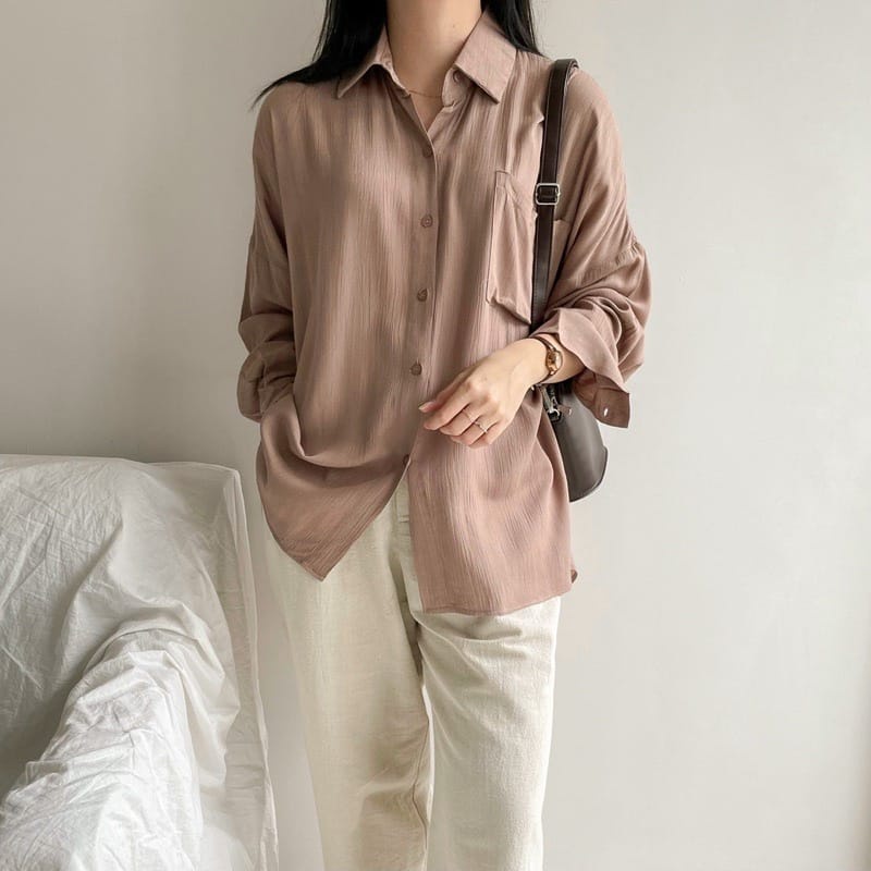 GZB Fashion Kemeja Polos Wanita Lengan Panjang / Kem Jolene XXL Oversize Pocket Shirt  / Kemeja Cewe