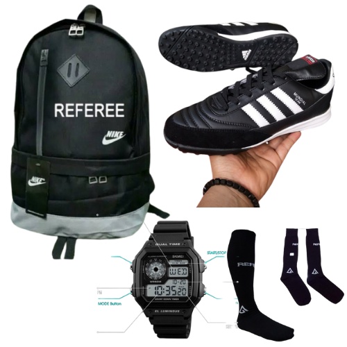 Paket Perlengkapan Wasit Sepakbola / Paket Tas 1 Travel 1 Sepatu Wasit 1 Jam Tangan Wasit 1 Kaos Kak