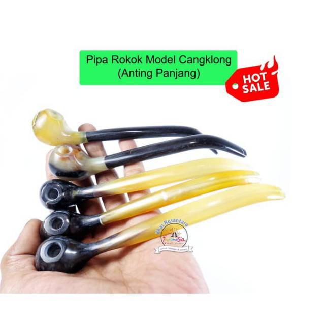 Pipa Model Cangklong Handmade Bahan Full Tulang Tanduk Panjang 14 cm