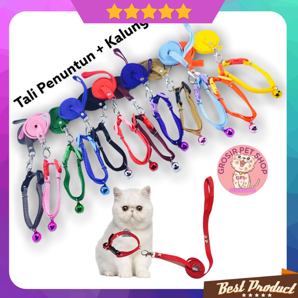 Tali Tuntun Kucing Motif Polos Warna Lonceng Bulat 14 mm Bahan Tebal ecer grosir