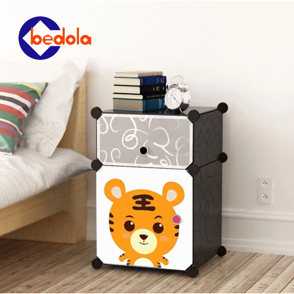 Bedola Lemari plastik bedside table anti air rak buku susun 2 pintu