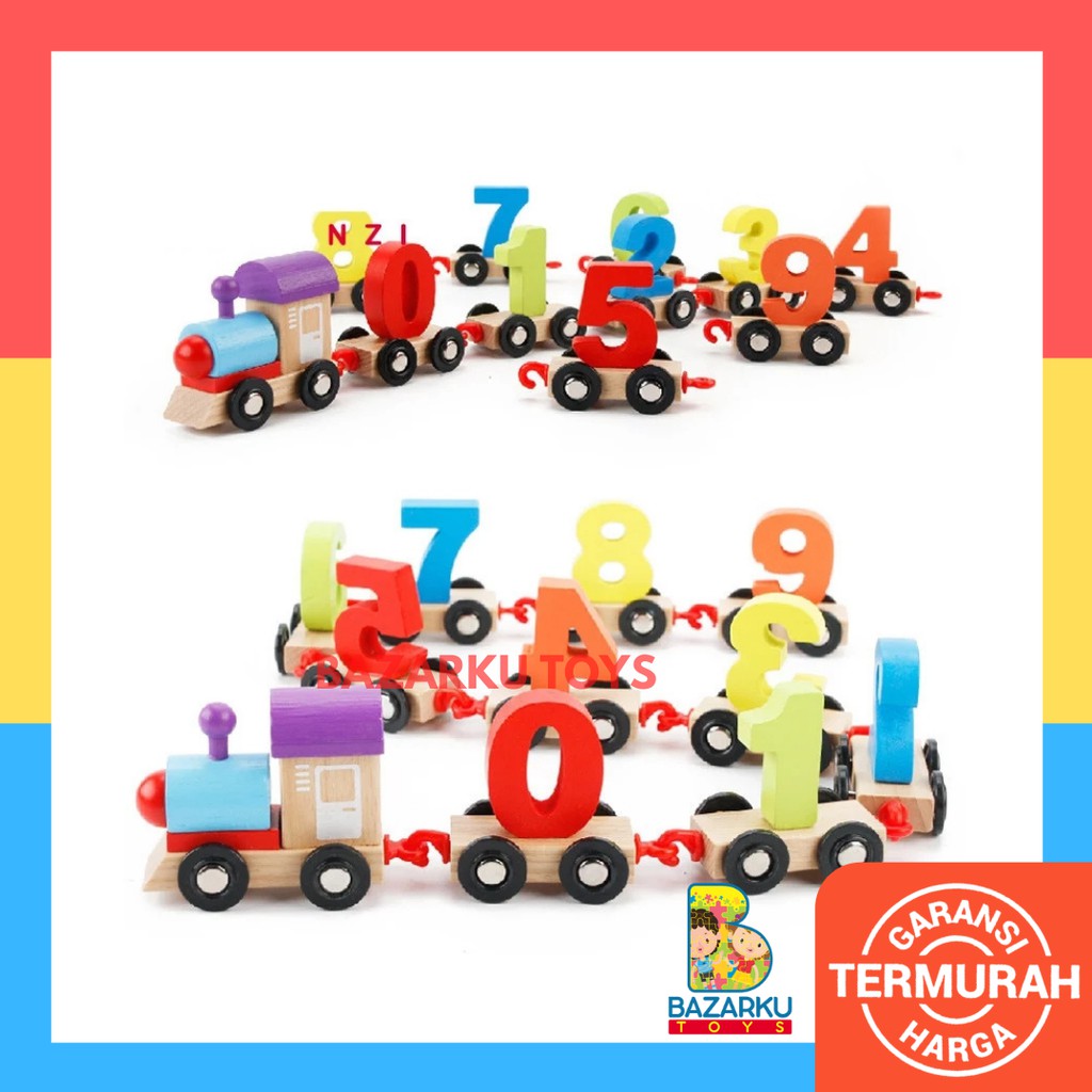 Wodden Train 123 Number Mainan Balita Wooden Toys Mainan Kayu Mainan kereta Anak Puzzle Kayu