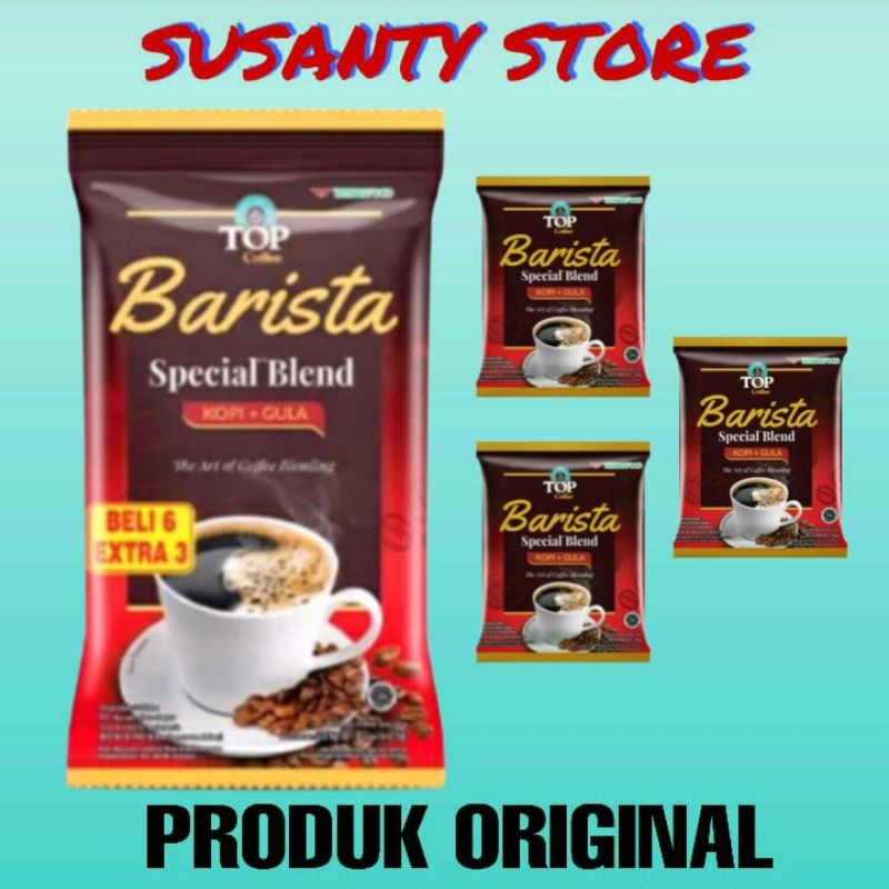 

TOP COFFEE BARISTA SPESIAL BLEND 25 gr ISI 6 PCS EXTRA 3 PCS 1 RENCENG 25gr×6 EXTRA 3PCS.