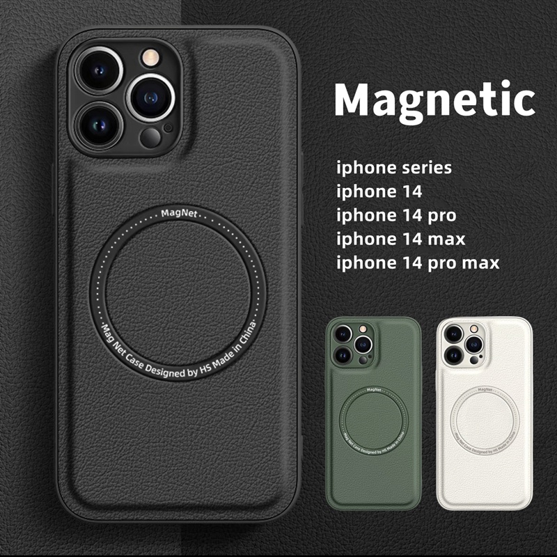 Case Pelindung Lensa Magnetik Bahan Kulit anti Slip shockproof Untuk iphone 14 pro max 11 13 12 pro max XR X Xs max