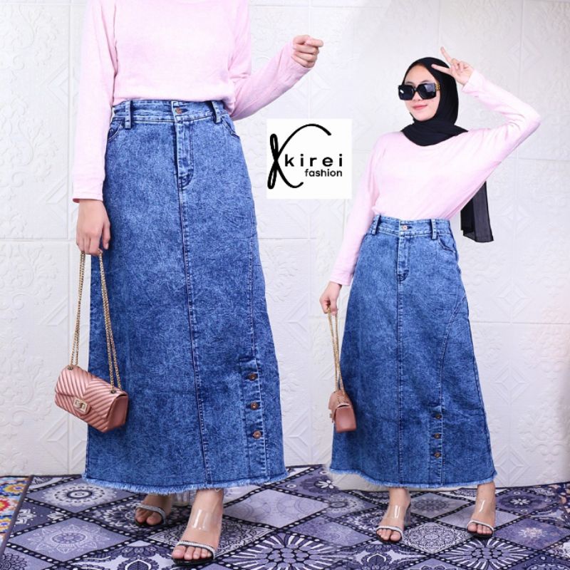 Sania #039 Rok Jeans Span Panjang Warna Snow Variasi Kancing Rawis Fit L-XXL/Kirei Fashion Jeans-3