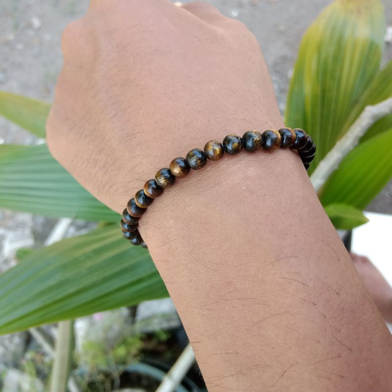 Gelang Cantik Pria Wanita Akar Bahar Tali Arus Serat Emas Size 6mm