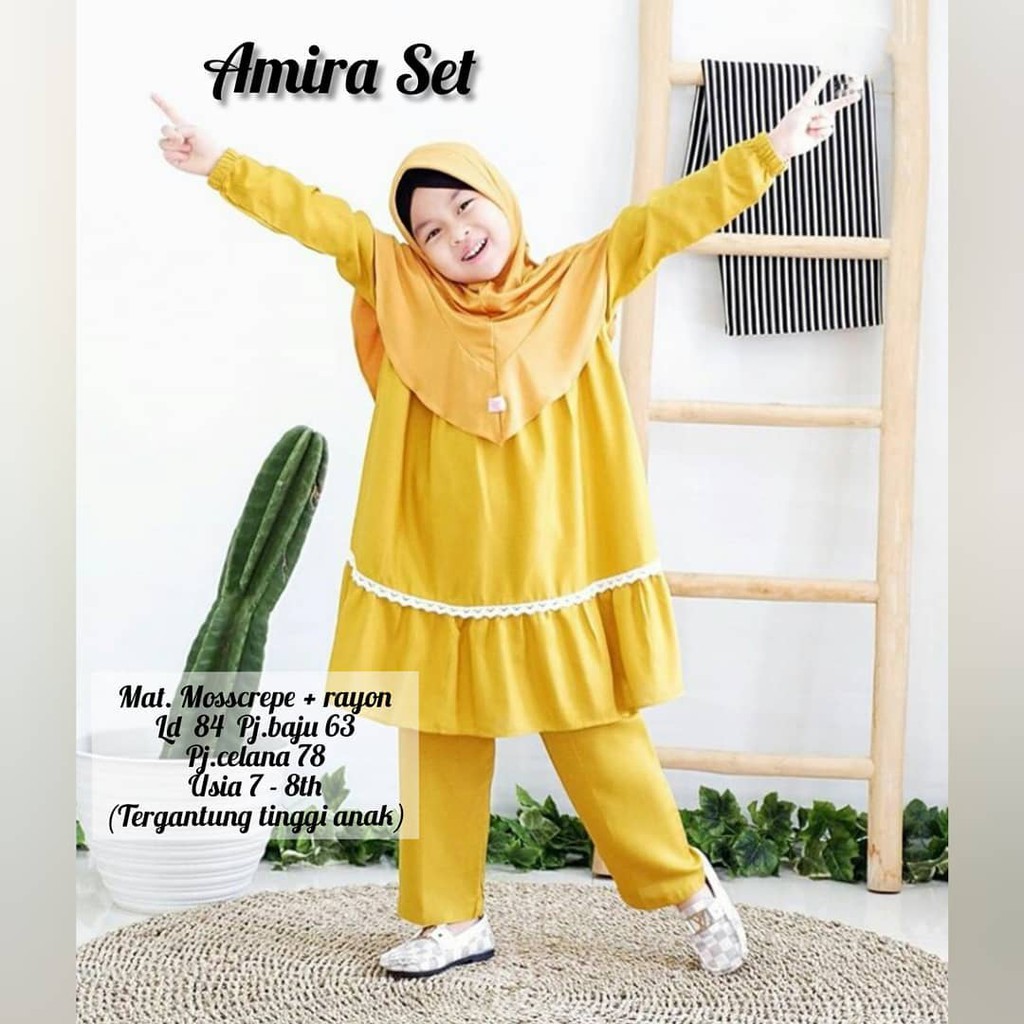 AMIRA SET KIDS 7 - 8 Tahun Gamis Anak Panjang Trendy Modern Kids Baju Panjang Stelan Syar’i