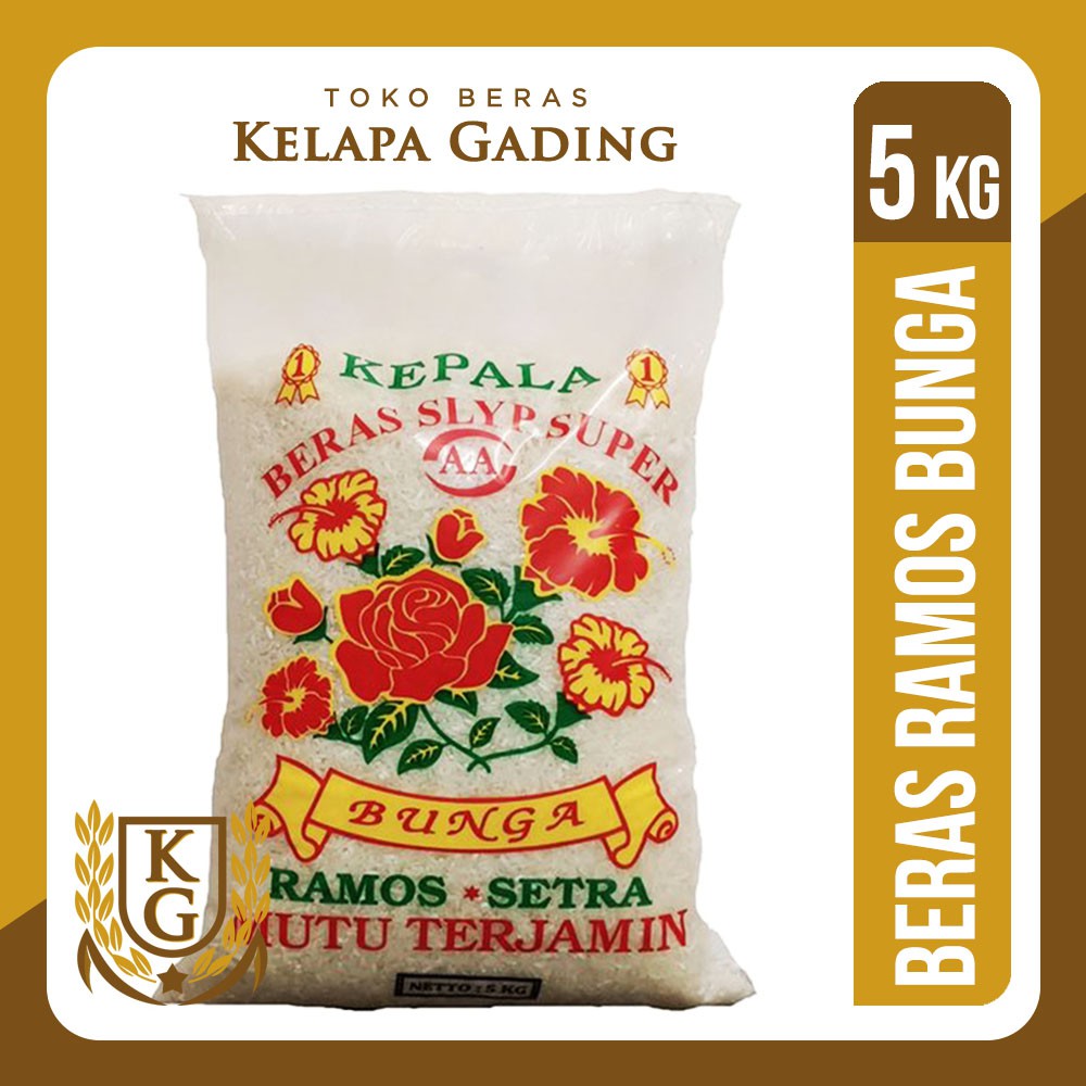 

BERAS RAMOS SETRA CAP BUNGA SUPER AA 5 KG BERAS CAP KEMBANG 5KG