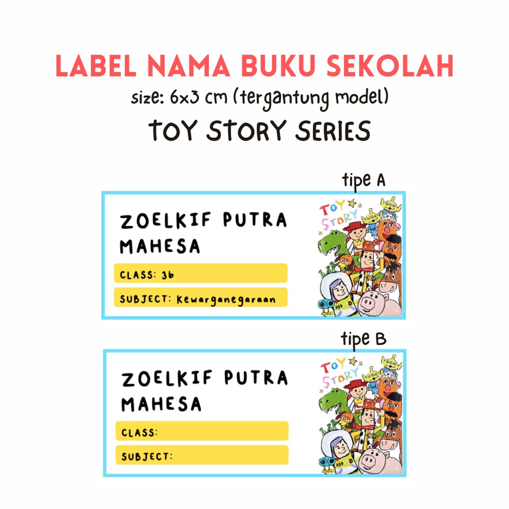 

LABEL NAMA BUKU SEKOLAH - TOY STORY SERIES