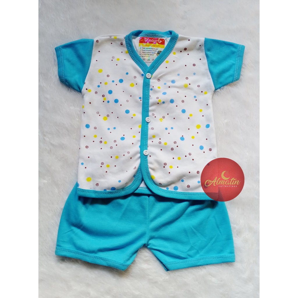 3Pcs Baju Lengan Pendek Polkadot Bayi Baru Lahir / Setelan Baju Bayi Dnoorfa / Piyama Pendek 3 Stel